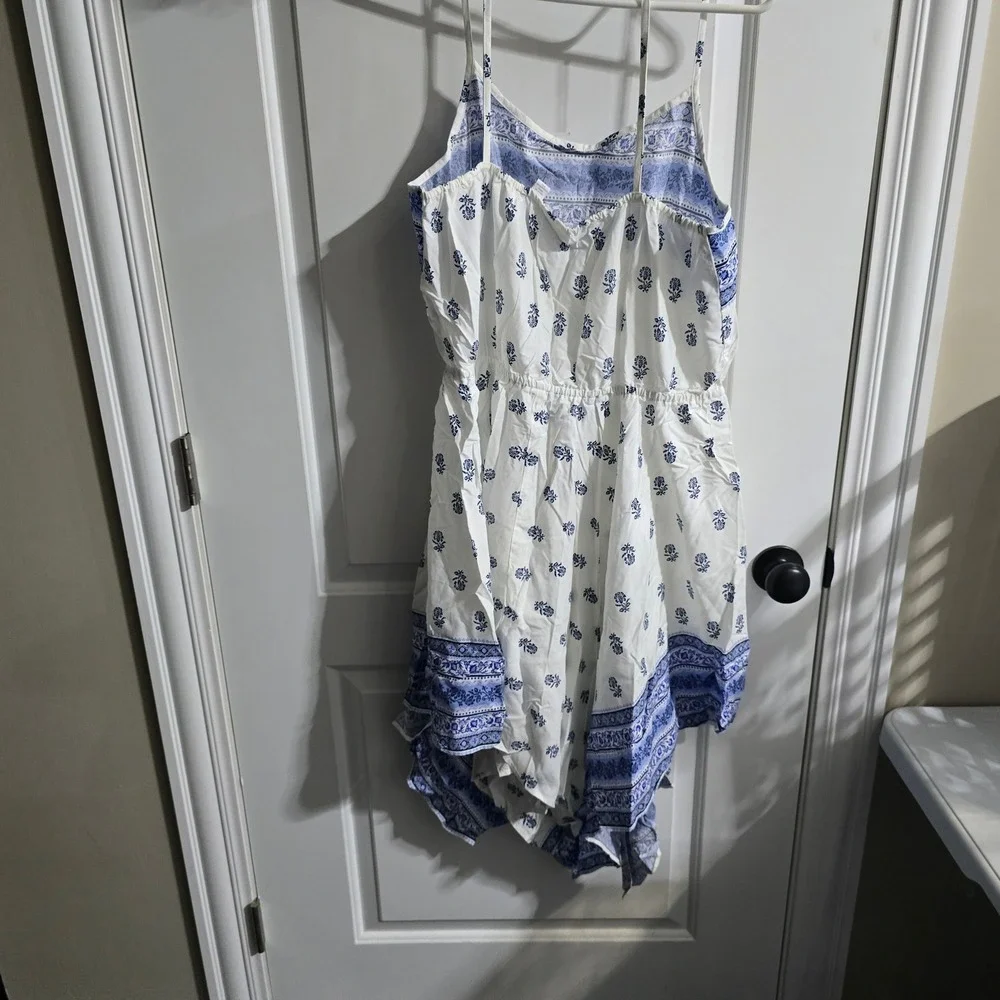 The Children's Place Handkerchief Dress Kids L 12-14 Blue White Paisley Boho